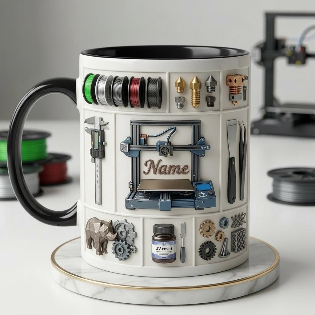 Personalized 3D Printer Accent Mug, Custom Name Maker Coffee Cup