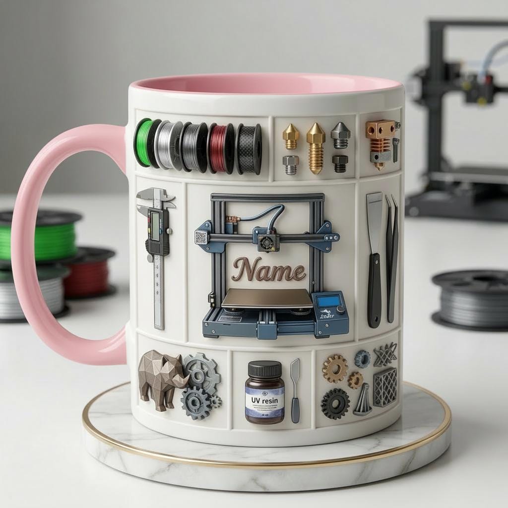 Personalized 3D Printer Accent Mug, Custom Name Maker Coffee Cup