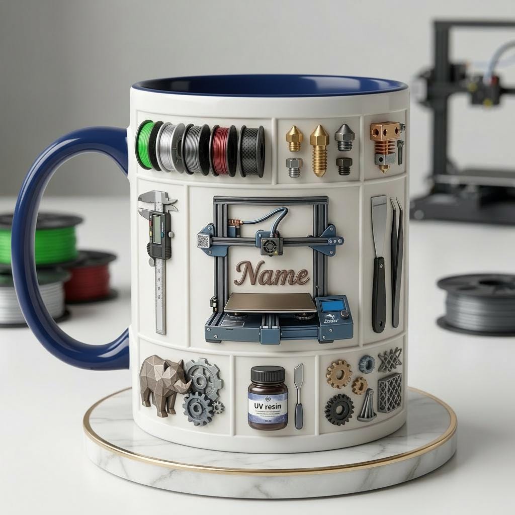 Personalized 3D Printer Accent Mug, Custom Name Maker Coffee Cup