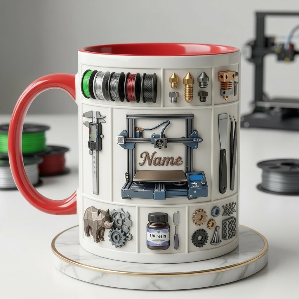 Personalized 3D Printer Accent Mug, Custom Name Maker Coffee Cup