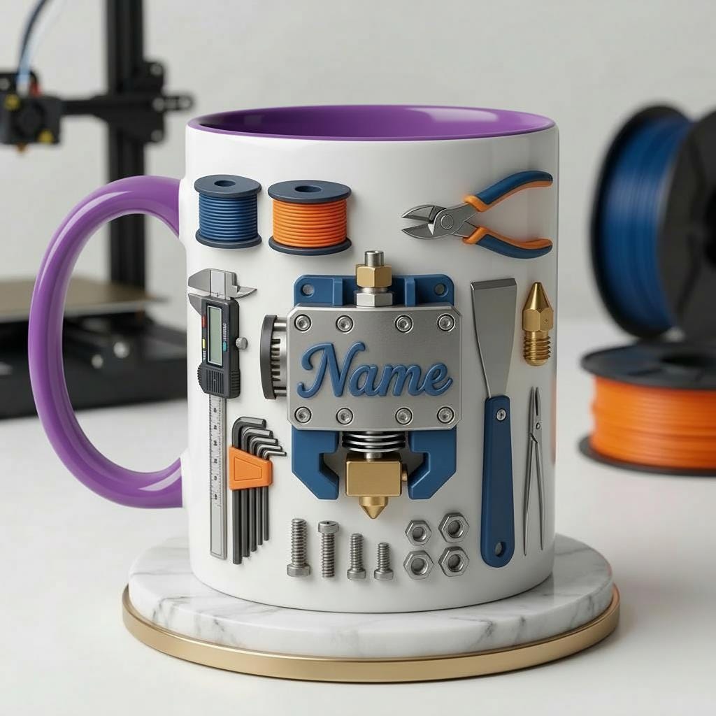 Personalized 3D Printing Tools Mug, Maker Gift, Ceramic Coffee Cup