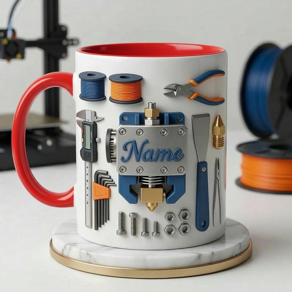 Personalized 3D Printing Tools Mug, Maker Gift, Ceramic Coffee Cup