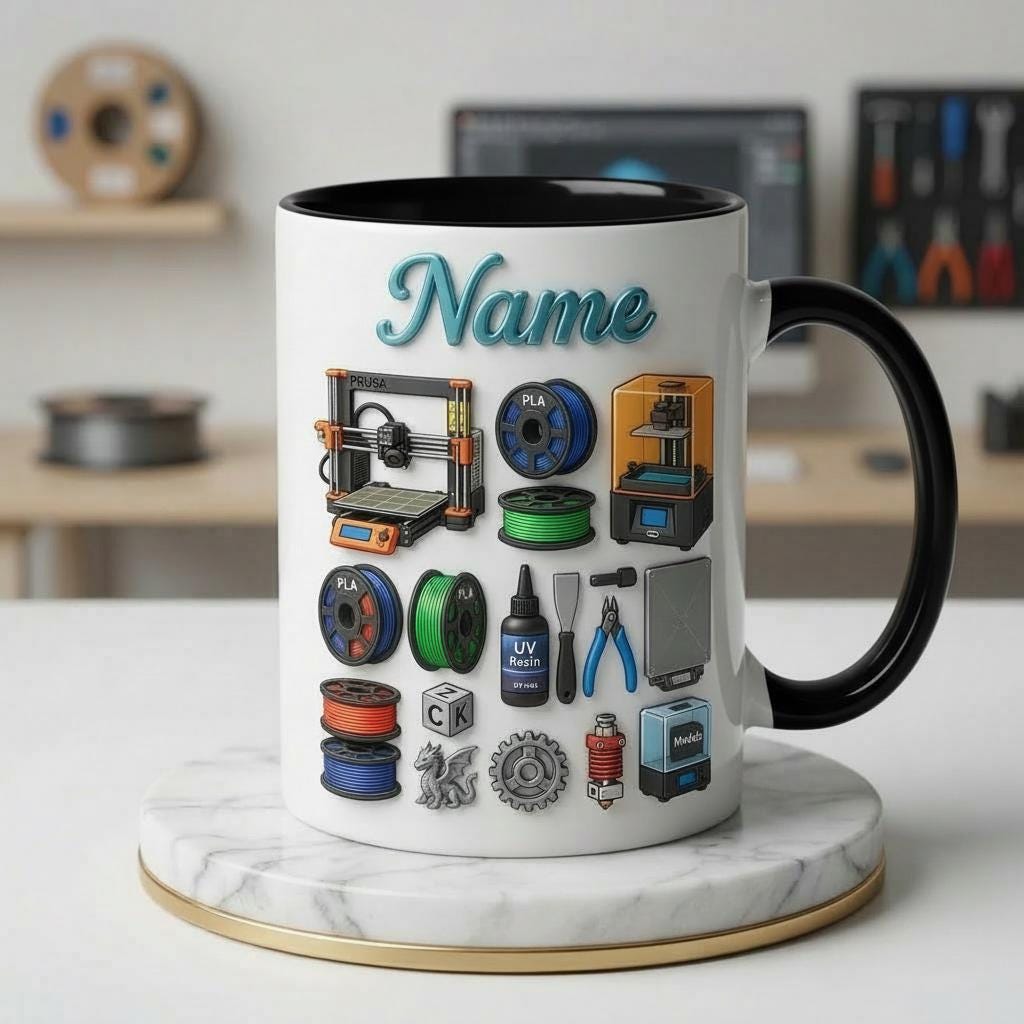 3D Printing Hobbyist Ceramic Mug, 3D Printer Coffee Cup, Personalized Gift