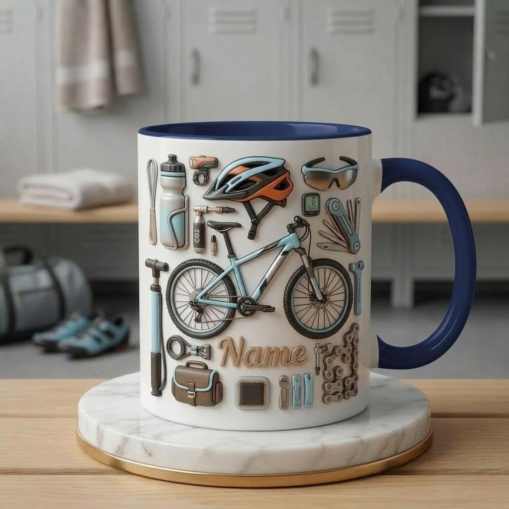 Personalized Biking Mug 3D, Custom Cyclist Name Cup, Bike Lover Gift