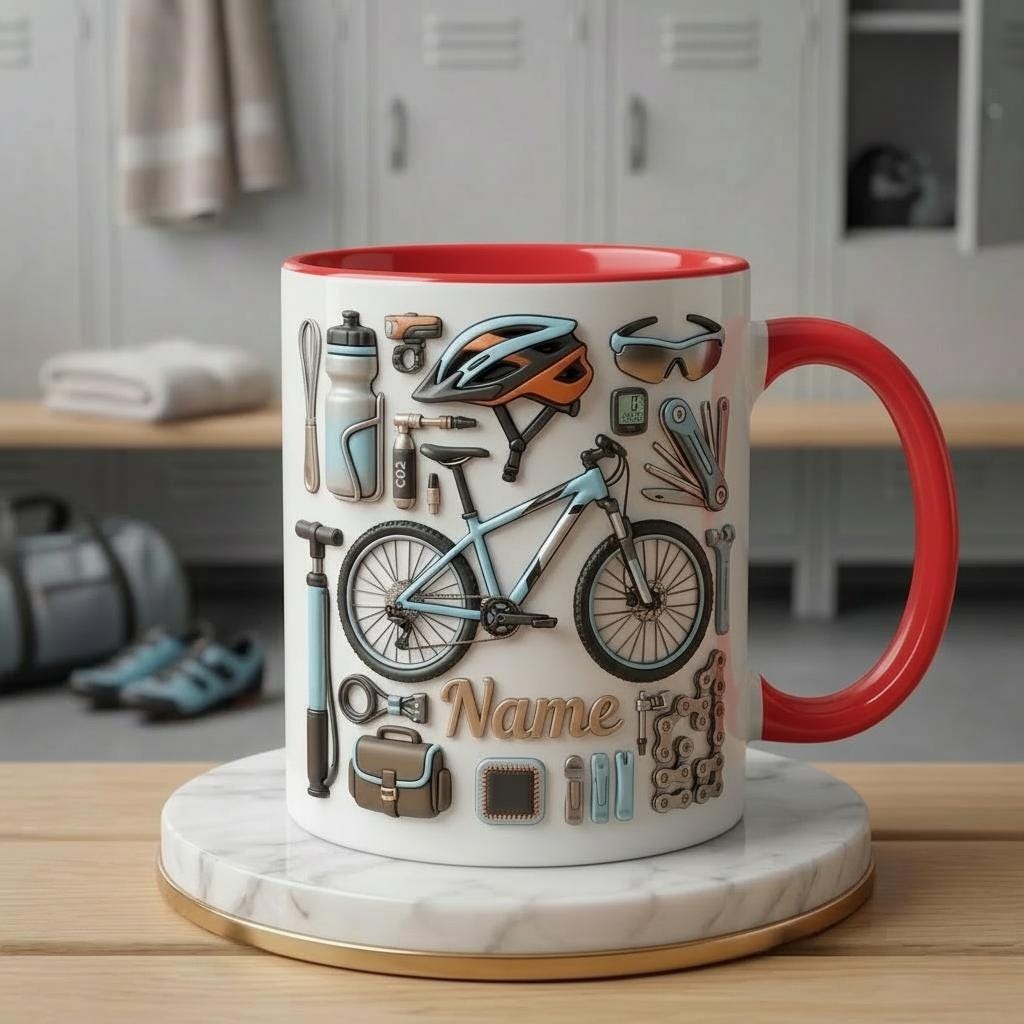 Personalized Biking Mug 3D, Custom Cyclist Name Cup, Bike Lover Gift