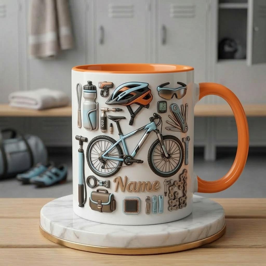Personalized Biking Mug 3D, Custom Cyclist Name Cup, Bike Lover Gift