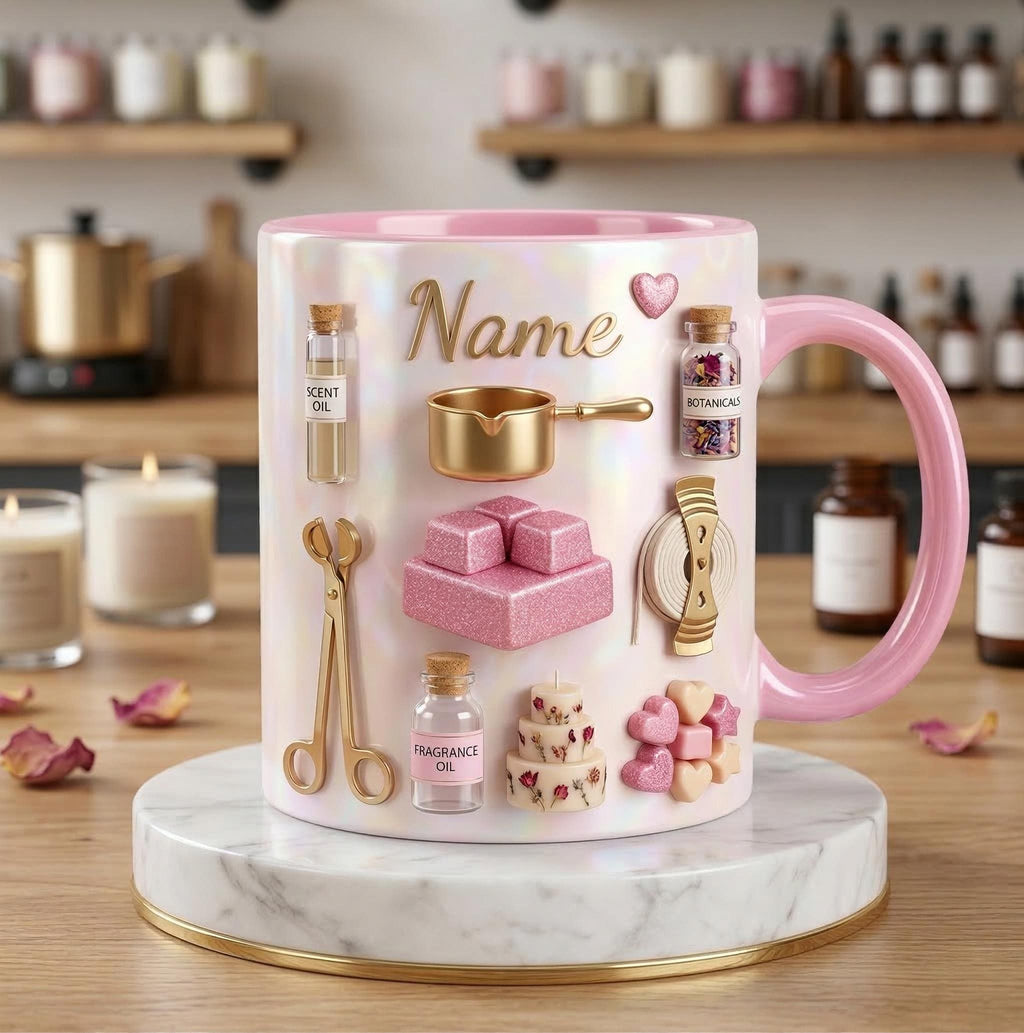 Personalized Candle Maker Mug 3D, Faux 3D Accent Design, Ceramic Drinkware