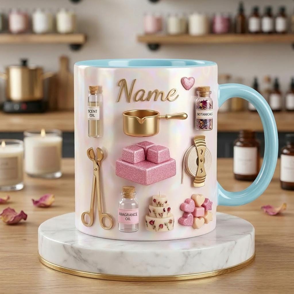 Personalized Candle Maker Mug 3D, Faux 3D Accent Design, Ceramic Drinkware