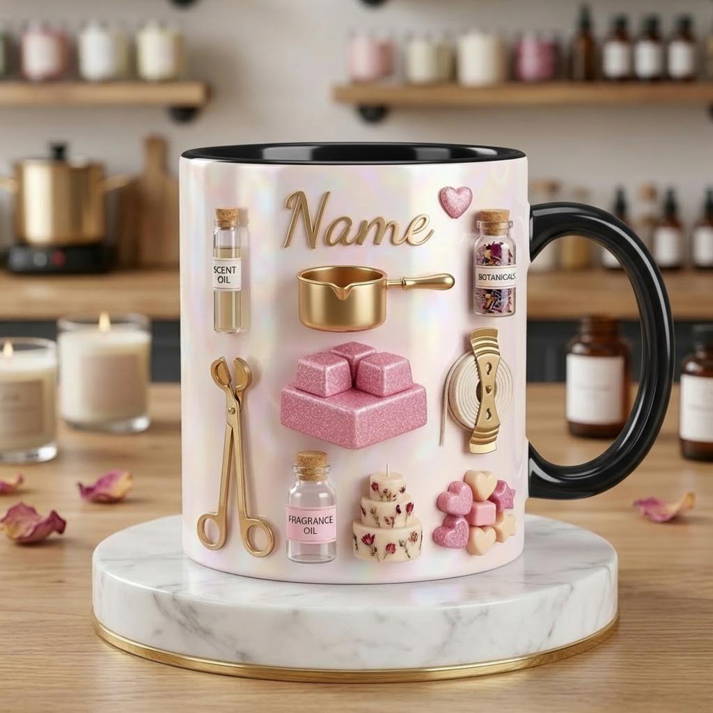 Personalized Candle Maker Mug 3D, Faux 3D Accent Design, Ceramic Drinkware