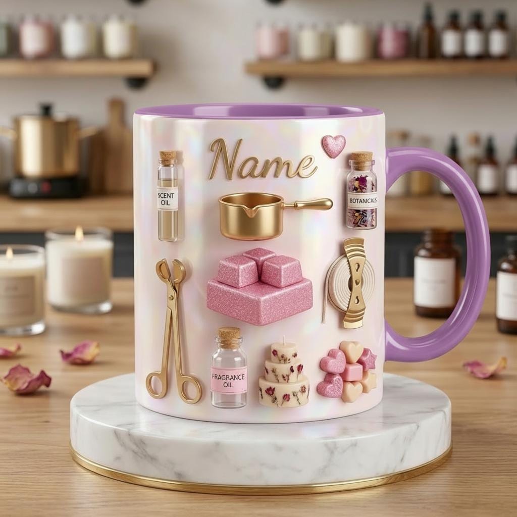 Personalized Candle Maker Mug 3D, Faux 3D Accent Design, Ceramic Drinkware