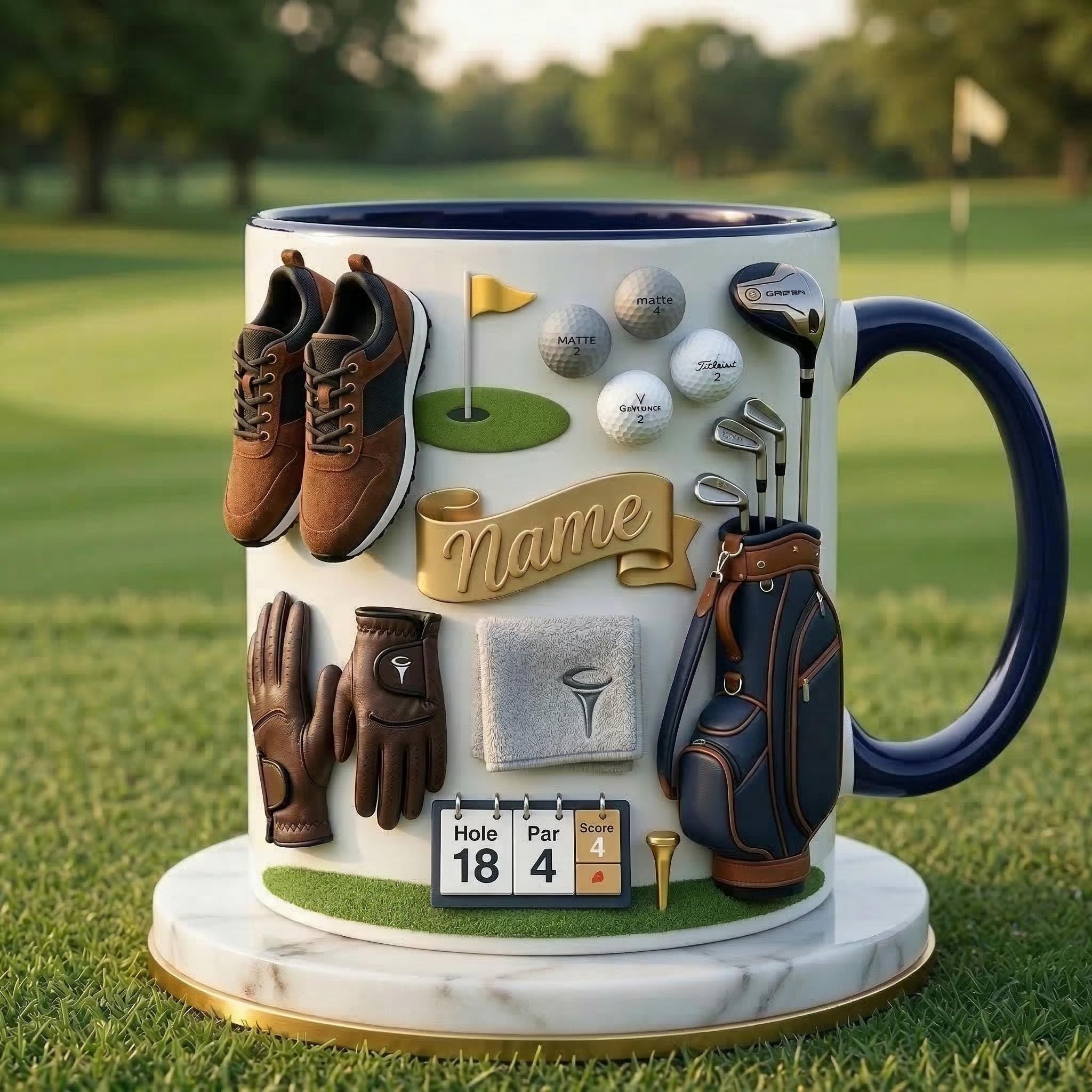Golf Mug 3D, Faux 3D Mug, Personalized Golfer Coffee Cup, Custom Name Golf Lover Gift