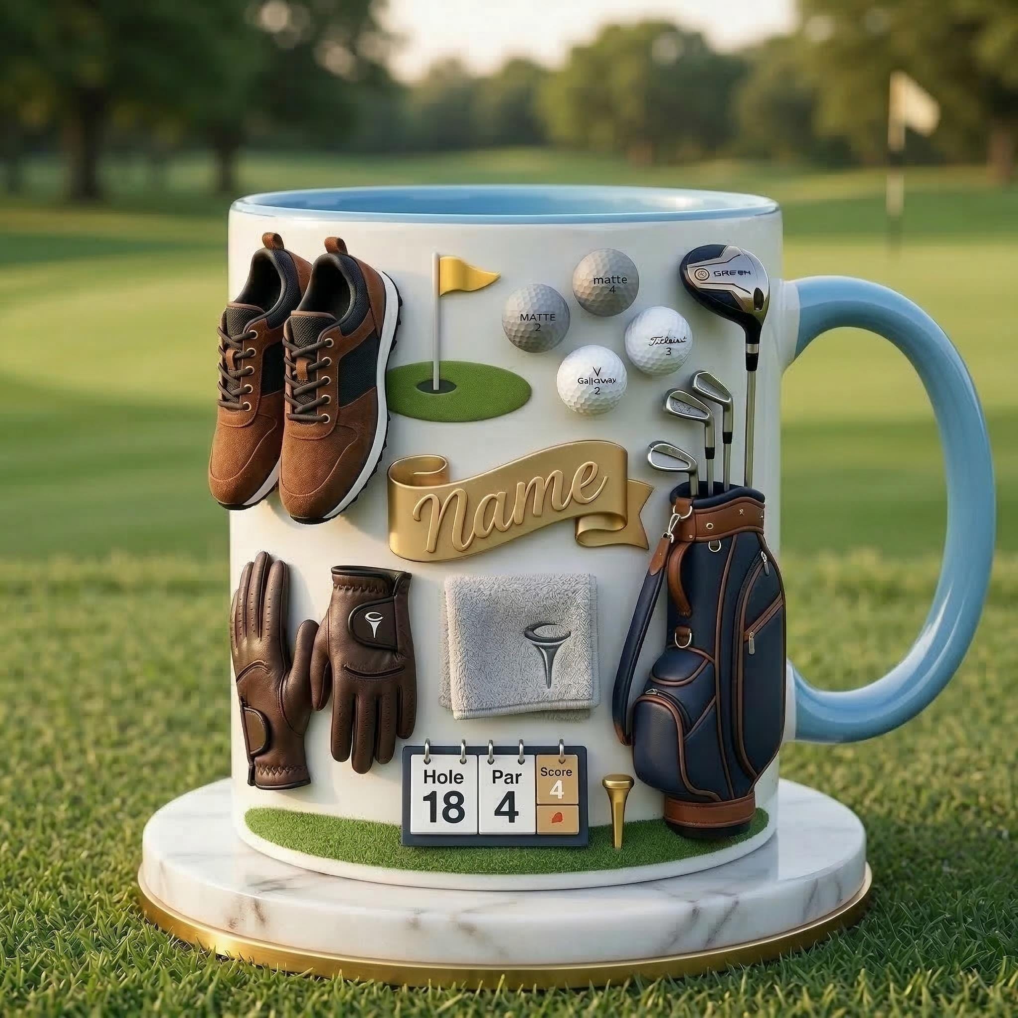 Golf Mug 3D, Faux 3D Mug, Personalized Golfer Coffee Cup, Custom Name Golf Lover Gift