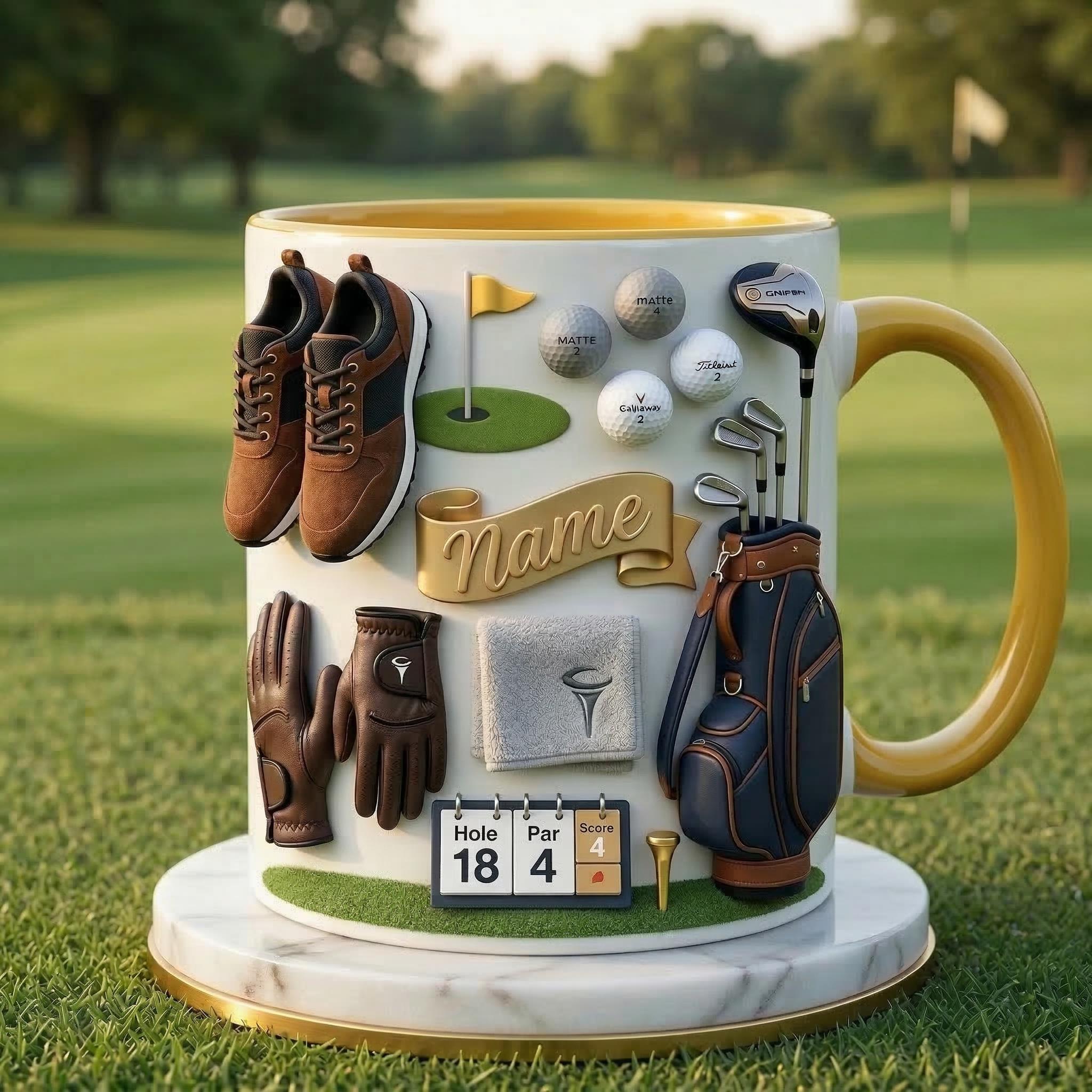 Golf Mug 3D, Faux 3D Mug, Personalized Golfer Coffee Cup, Custom Name Golf Lover Gift