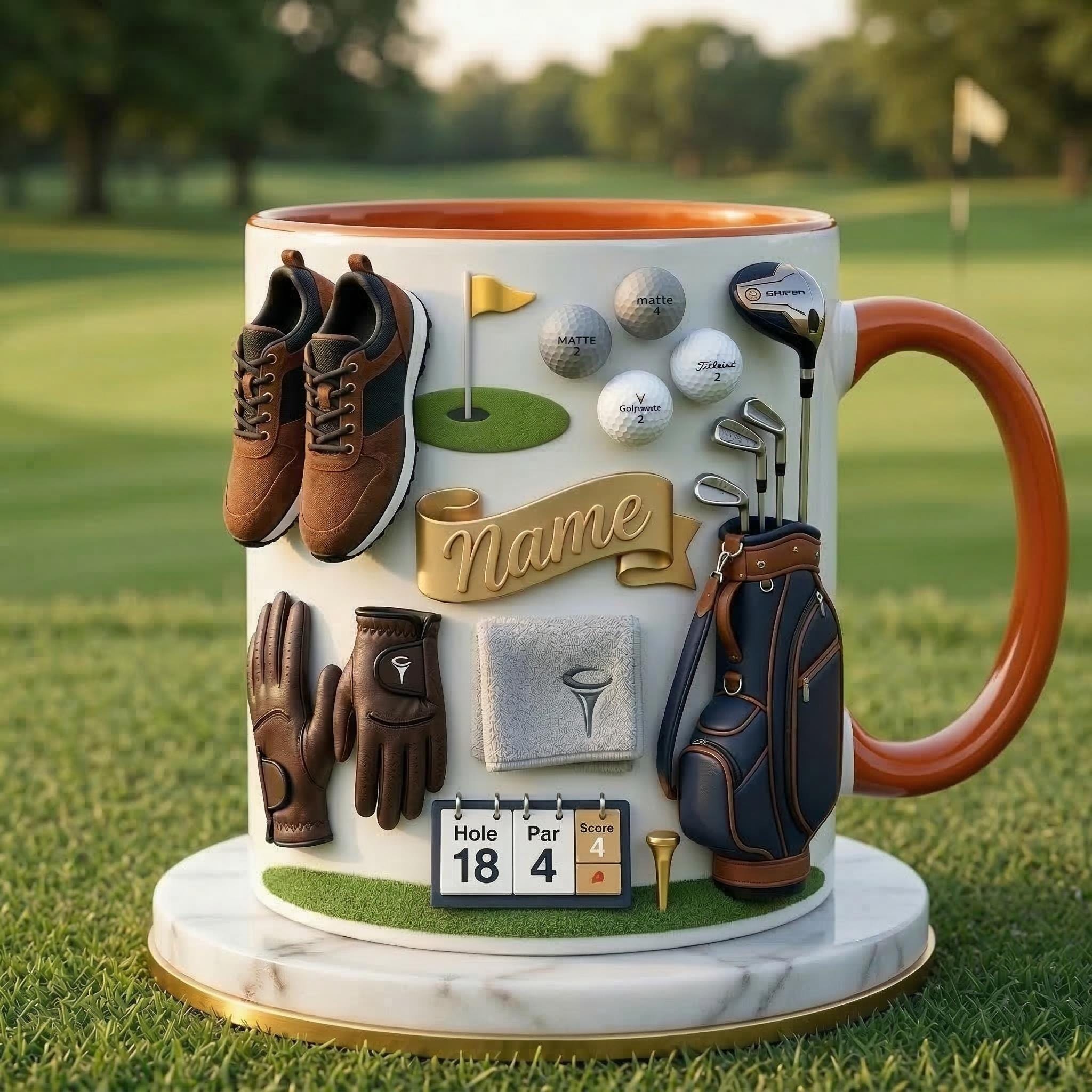 Golf Mug 3D, Faux 3D Mug, Personalized Golfer Coffee Cup, Custom Name Golf Lover Gift