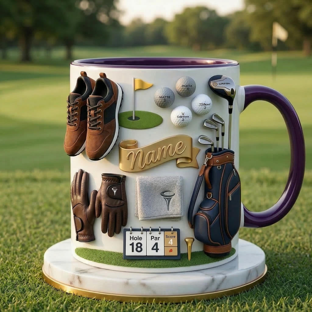 Golf Mug 3D, Faux 3D Mug, Personalized Golfer Coffee Cup, Custom Name Golf Lover Gift