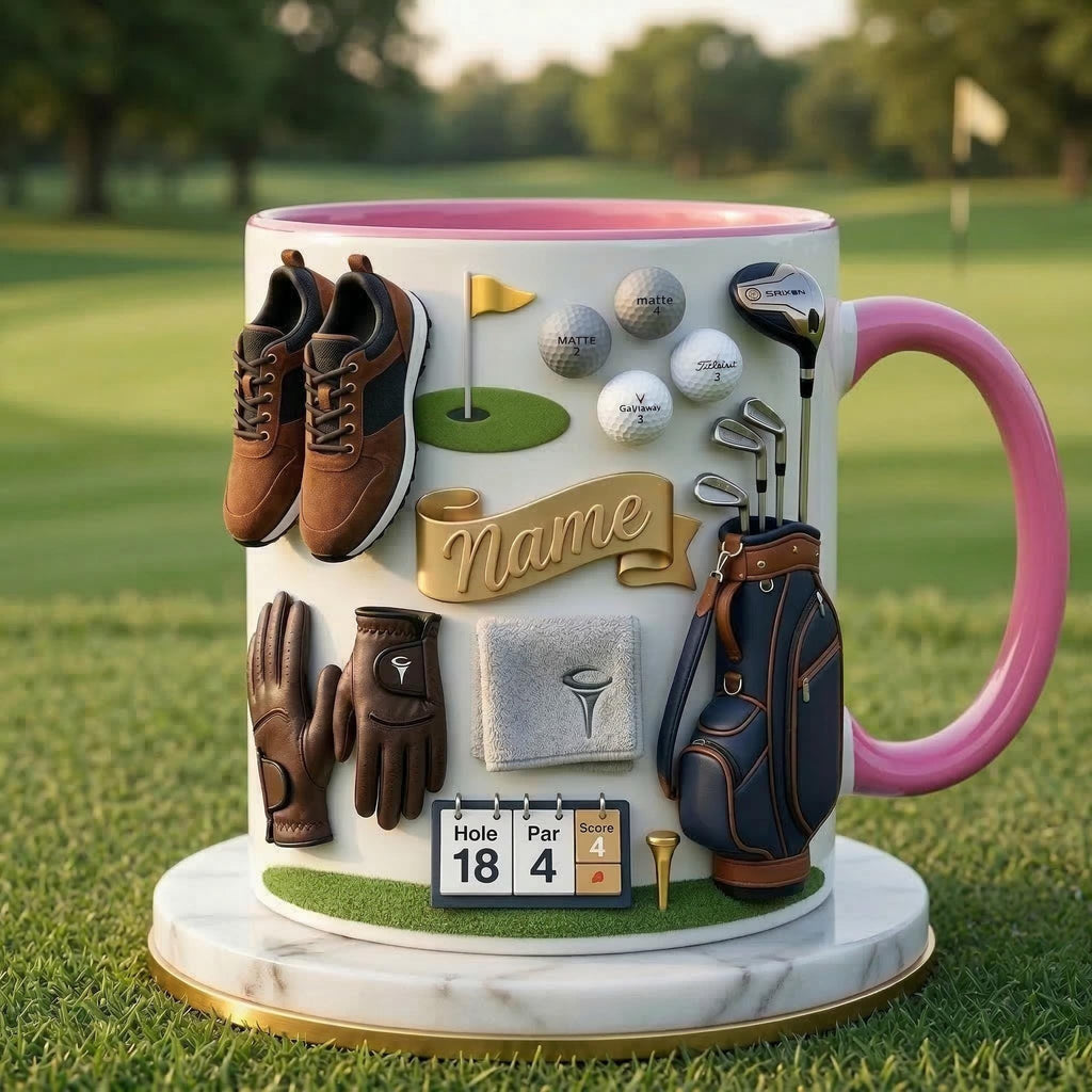 Golf Mug 3D, Faux 3D Mug, Personalized Golfer Coffee Cup, Custom Name Golf Lover Gift