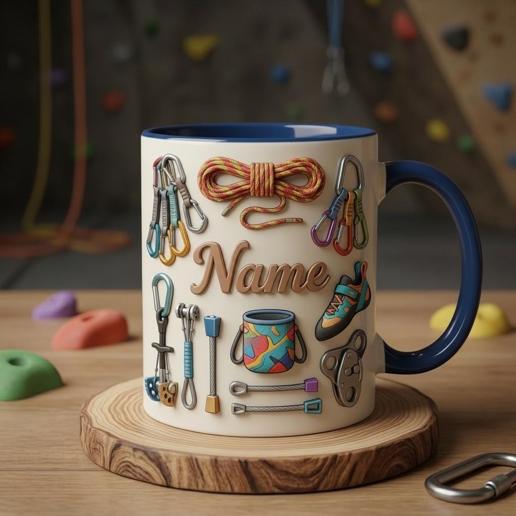 Rock Climbing Mug 3D, 3D Climber Coffee Cup, Personalized Name Ceramic Mug