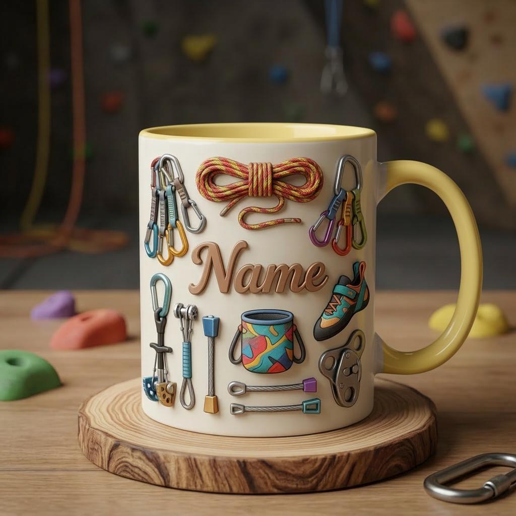 Rock Climbing Mug 3D, 3D Climber Coffee Cup, Personalized Name Ceramic Mug