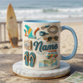 Surfing Coffee Mug 3D, Faux 3D Design, Custom Name, Beach Van Art