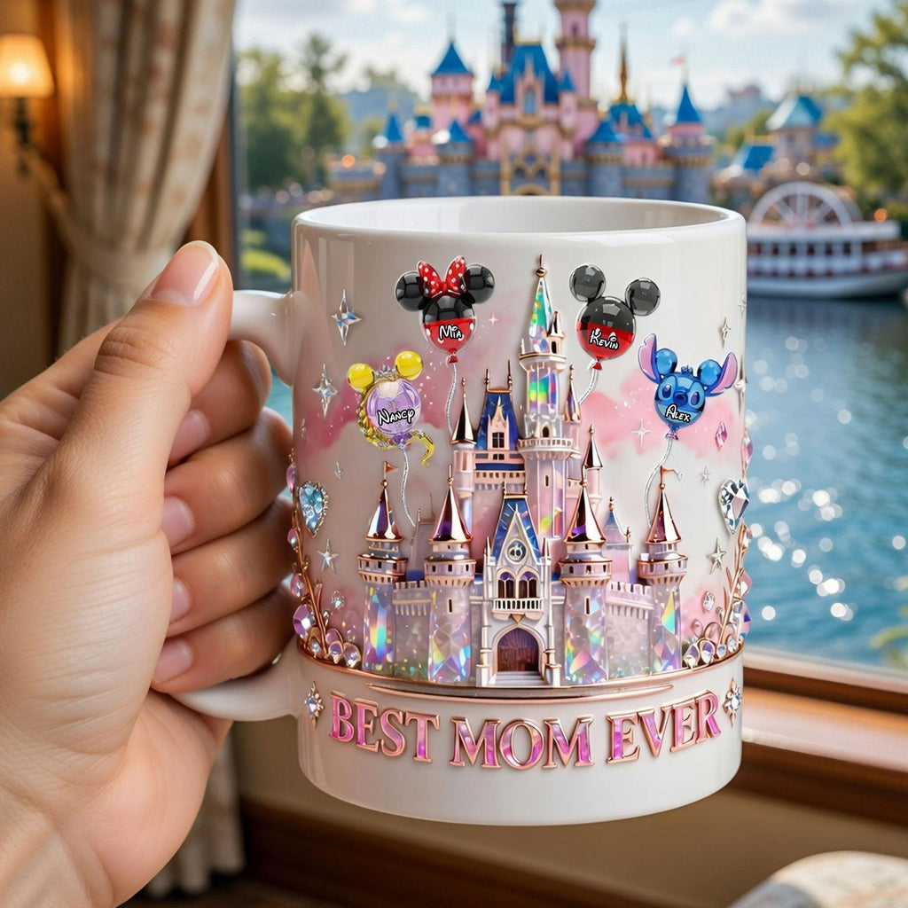 Best Mom Ever Castle Mug, 3D EFFECT Accent Mug, Personalized Disney Inspired Mom Mug with Kids Names, Magical Mom Gift, Mother’s Day Gift