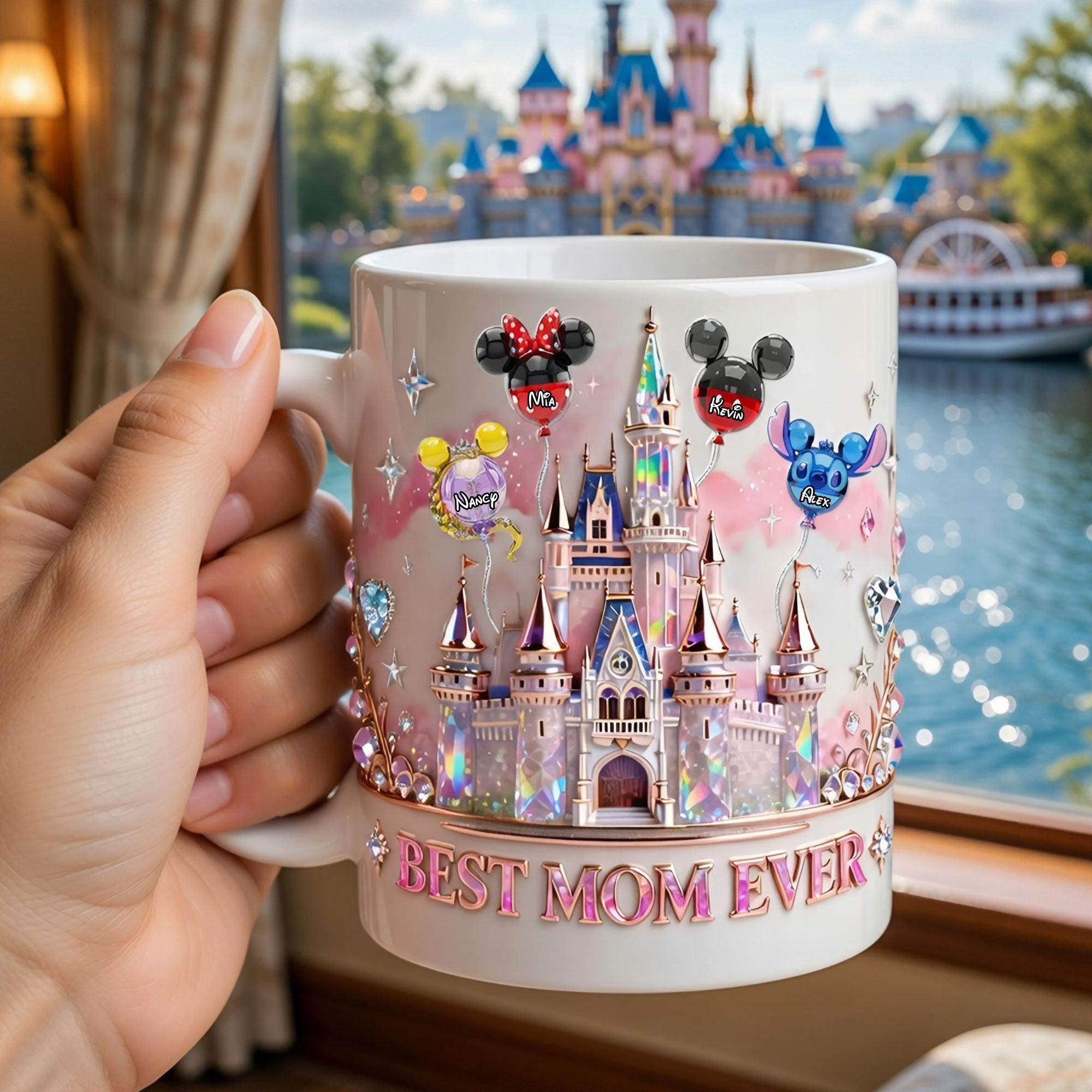 Best Mom Ever Castle Mug, 3D EFFECT Accent Mug, Personalized Disney Inspired Mom Mug with Kids Names, Magical Mom Gift, Mother’s Day Gift