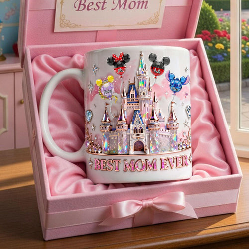 Best Mom Ever Castle Mug, 3D EFFECT Accent Mug, Personalized Disney Inspired Mom Mug with Kids Names, Magical Mom Gift, Mother’s Day Gift