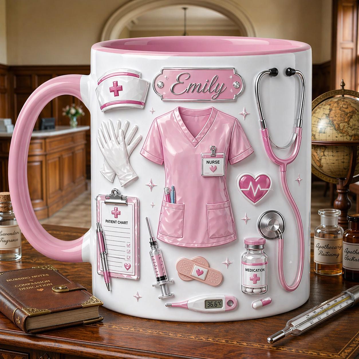 Personalized Nurse Life Embossed Mug, Custom Name Coffee Cup, Nurse Gift, Medical Staff Mug