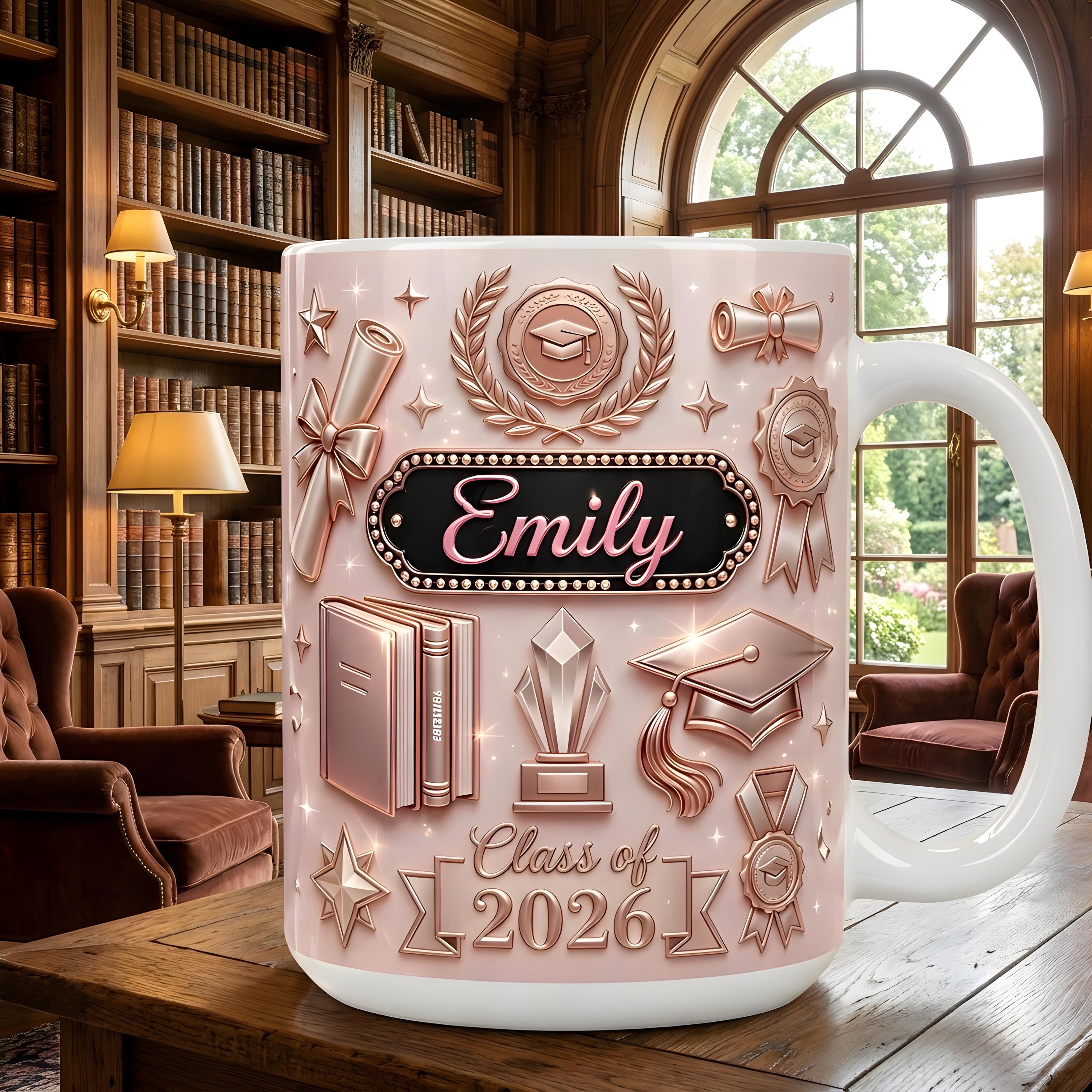 Graduation Name Mug, Personalized Class of 2026 Mug, Custom Graduate Gift, Pink Student Coffee Cup