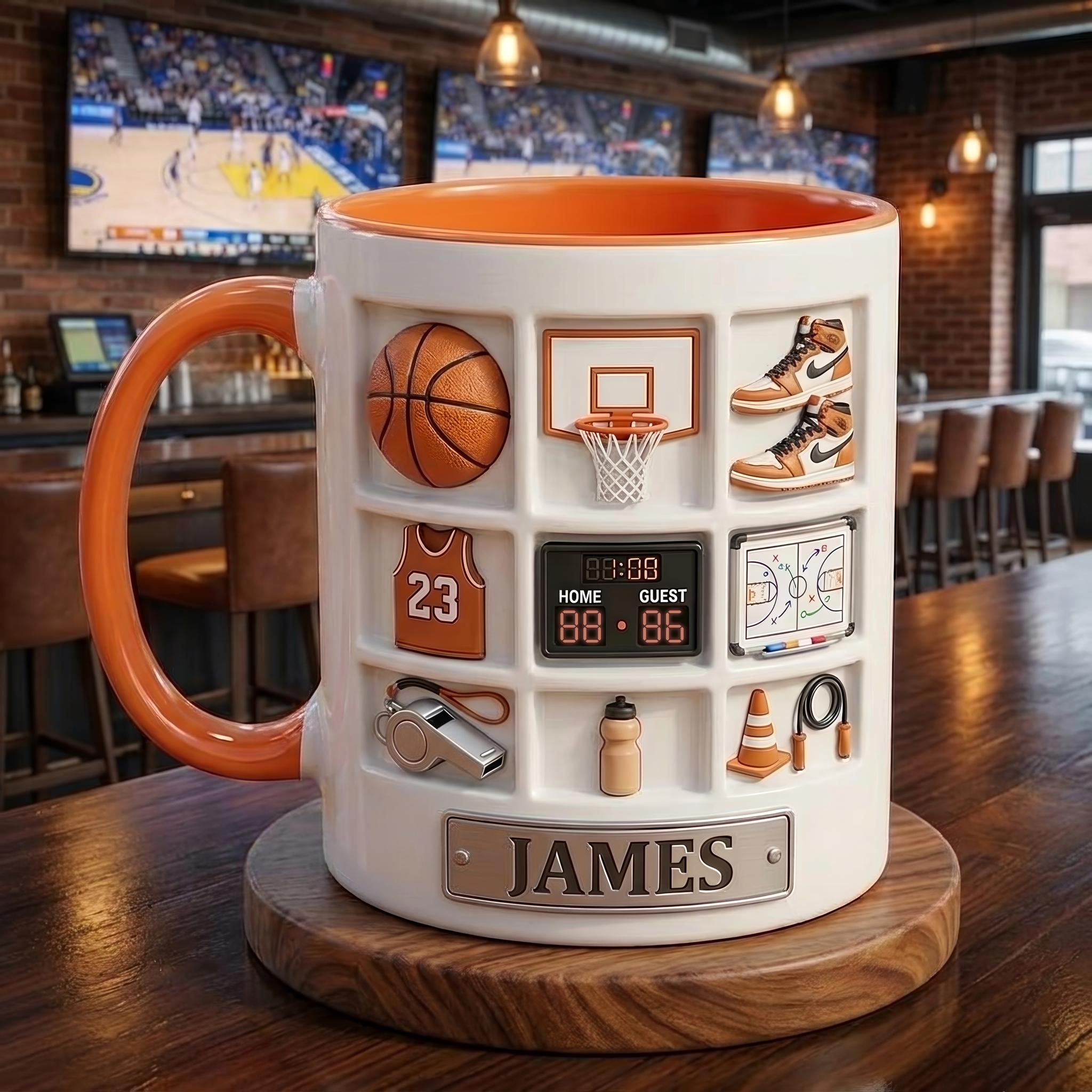 Personalized Basketball Mug, Custom Name Sports Mug, Basketball Player Gift, Athlete Coffee Cup
