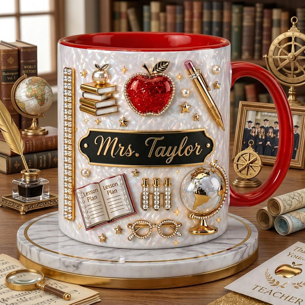 Personalized Teacher Appreciation 3D Coffee Mug, Thank You Teacher Gift, Graduation Mug,  Teacher Life Mug, Gift For Teacher From Student