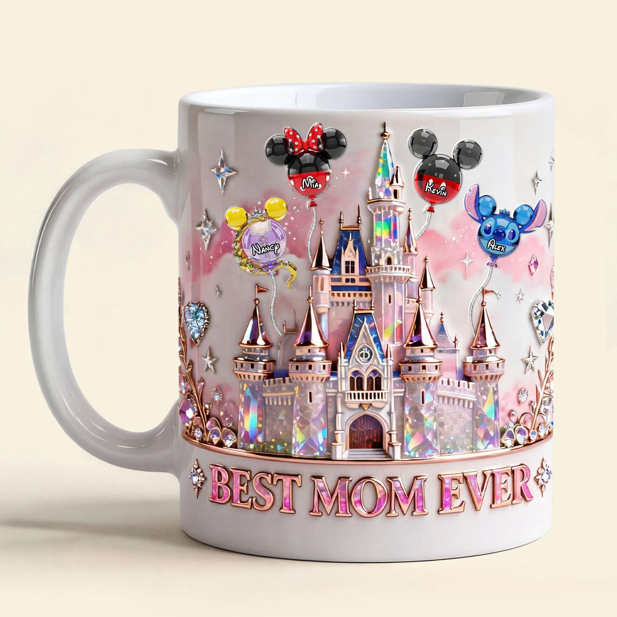 Best Mom Ever Castle Mug, 3D EFFECT Accent Mug, Personalized Disney Inspired Mom Mug with Kids Names, Magical Mom Gift, Mother’s Day Gift