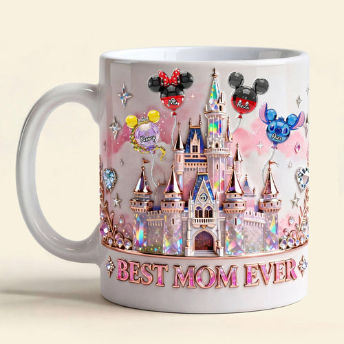 Best Mom Ever Castle Mug, 3D EFFECT Accent Mug, Personalized Disney Inspired Mom Mug with Kids Names, Magical Mom Gift, Mother’s Day Gift