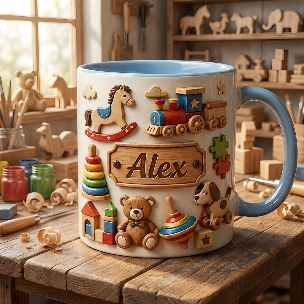 Kids Name Mug, Personalized Baby Mug, Custom Name Cup, Toy Theme Mug, Gift for Toddler Boy